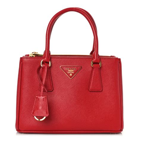 PRADA Saffiano Lux Small Galleria Double Zip Tote Fuoco 